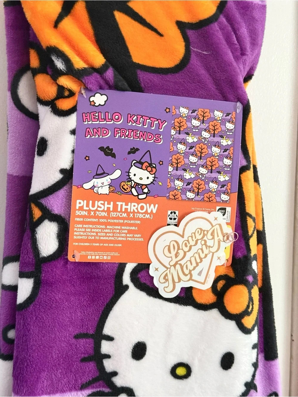 Hello Kitty Purple Orange Halloween Plush Throw Blanket